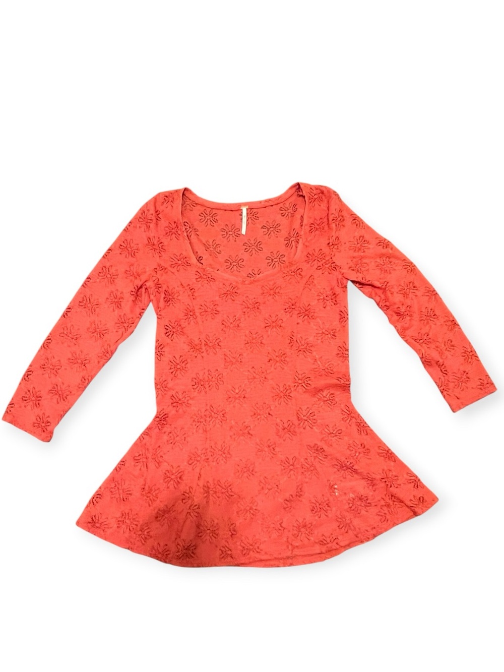 Free People Long Sleeve Eyelet Top Coral Large